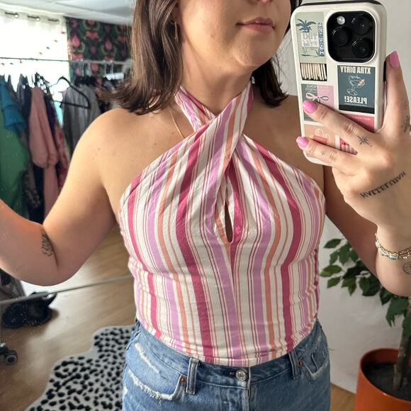 Loft Stripe Convertible Halter Tank Top Stripe Pink Size Small - Picture 7 of 7